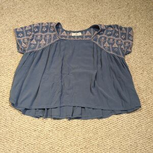 NATURAL LIFE Blue Boho Embroidered Short Sleeve Blouse